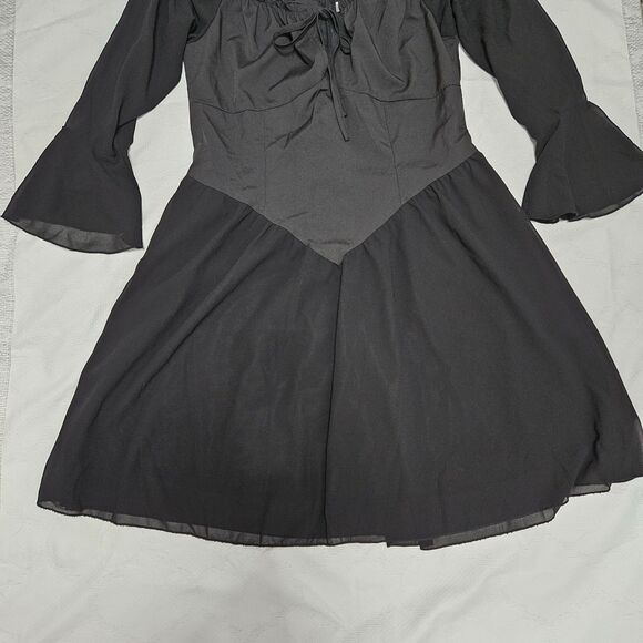 Romwe Dress Women's Lg Black Whimsygoth Fairy Off Shoulder Sheer Bell Sleeve NWT - Picture 10 of 14